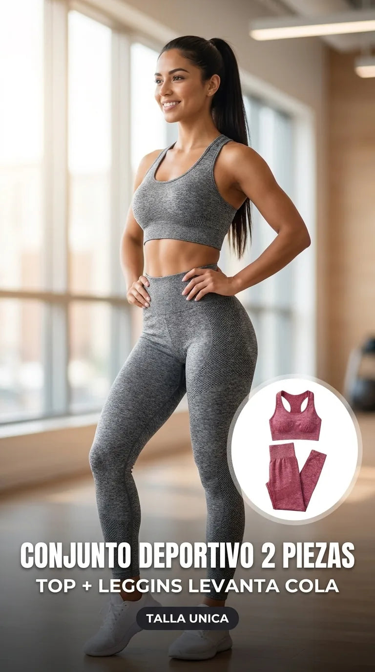 Conjunto deportivo top y leggins levanta cola color gris