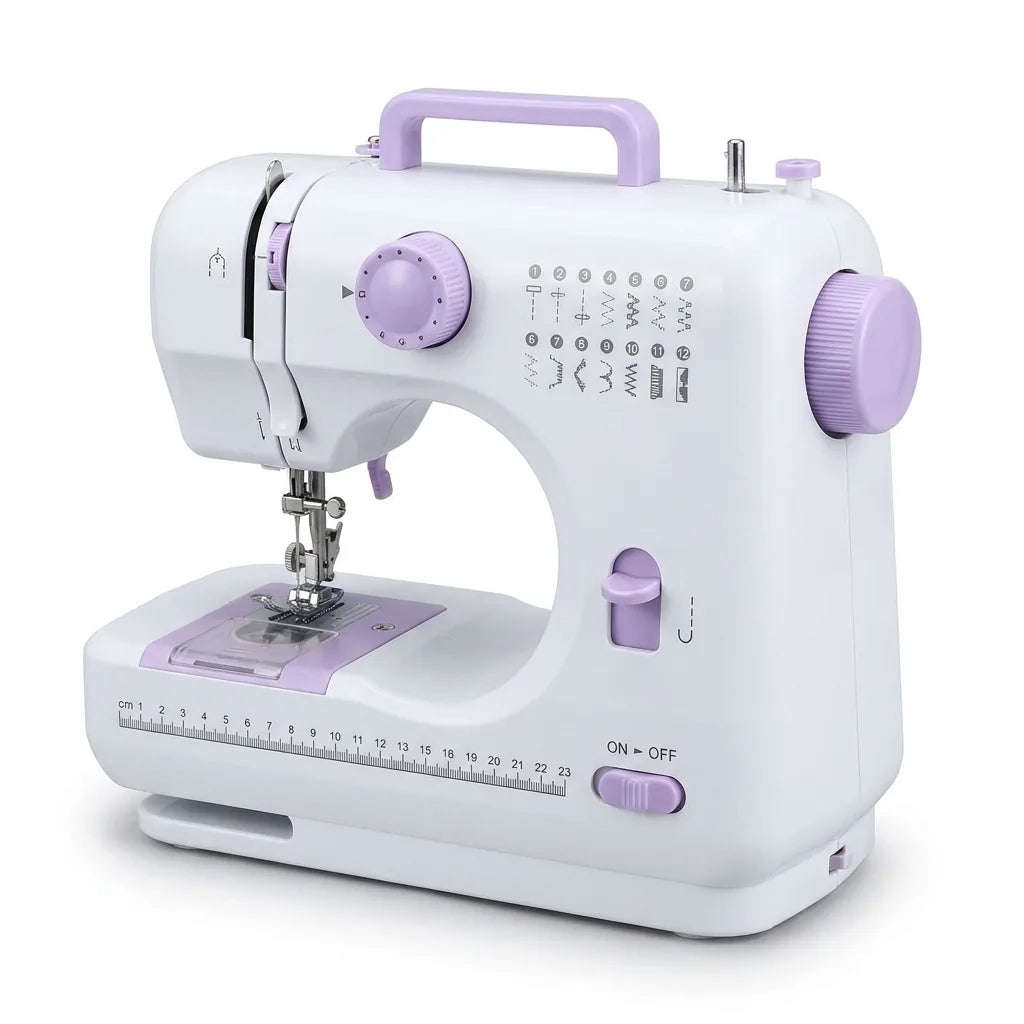 Maquina de coser portatil 12 puntadas blanca y lila